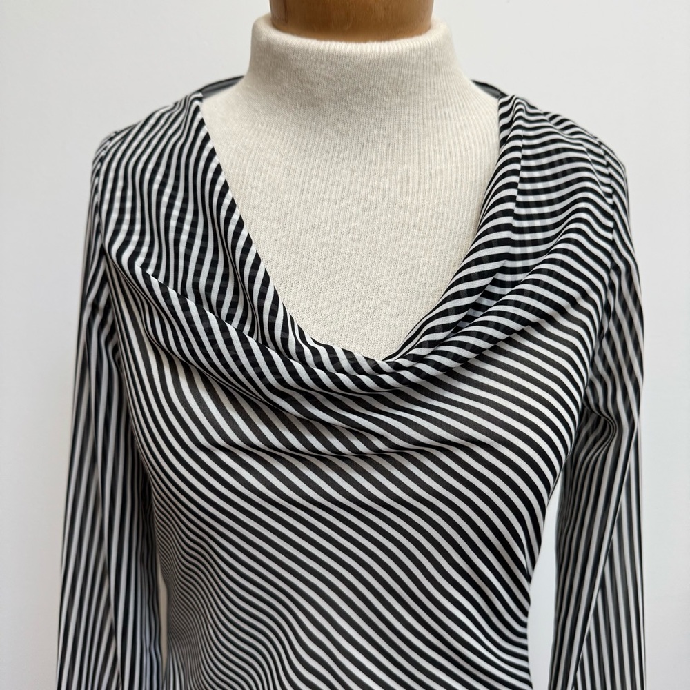 White House Black Market Drape Neck Long Sleeve Stripe Blouse - Picture 3 of 12